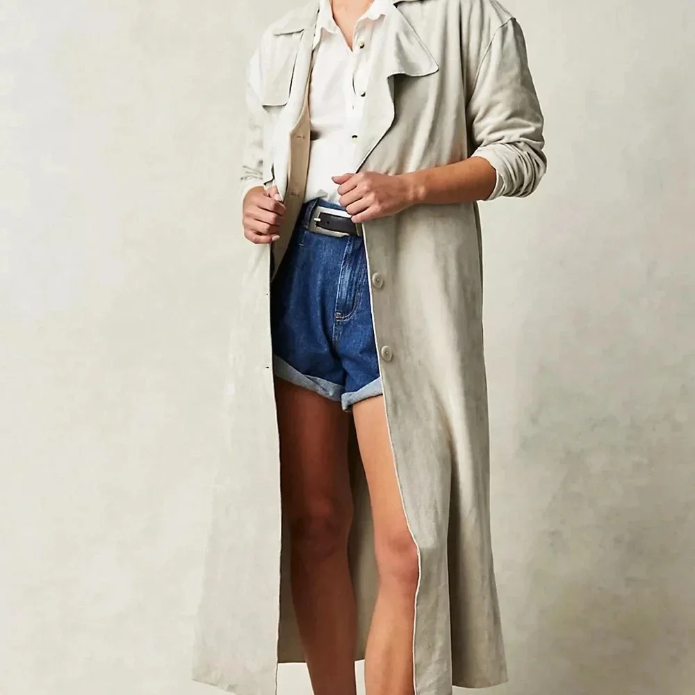 Anthropologie Blank NYC Green Faux Suede Plush Belted Trench Coat Jacket Sz XS - Picture 4 of 14